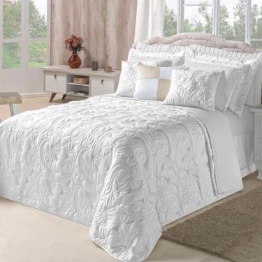 Imagem de Kit Cobre Leito Colcha Diamante Queen 5 Peças Bordado Floral Dupla Face 180 Fios - Bran...