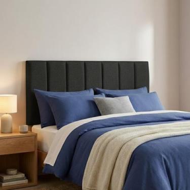 Imagem de Kit 7 Cabeceira Estofada Autocolante Preto Cama de Casal 1,4M Decorati