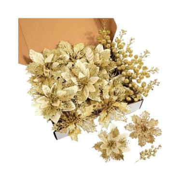 Imagem de 21 Peças De Flores Artificiais E Buquê De Frutas Vermelhas Para Decora