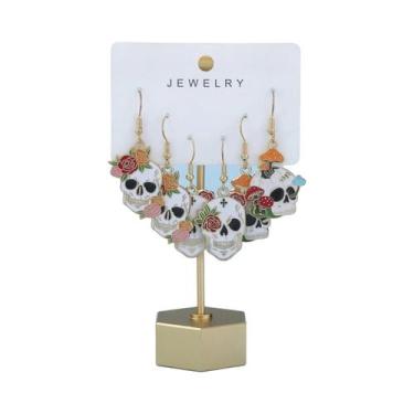 Imagem de Conjunto De Brincos Pendentes De Caveira Floral De Halloween, 3 Pares,
