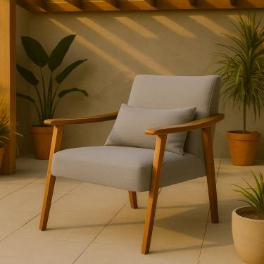 Imagem de Poltrona Aurora Linho Com Almofada Estofada Decorativa Recepção De Escritório Confortável