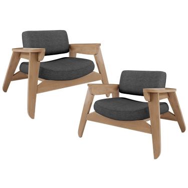 Imagem de Kit 2 Poltronas Decorativa Para Sala Living Concept L02 Nature Linho Cinza Escuro - Lyam Decor