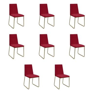 Imagem de Kit 8 Cadeiras De Jantar Cozinha Industrial Lexa Veludo Élpis Móveis Bordô Dourada