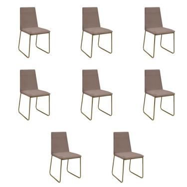 Imagem de Kit 8 Cadeiras De Jantar Cozinha Industrial Lexa Veludo Élpis Móveis Capuccino Dourada