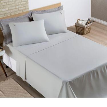 Imagem de Jogo de Lençol casal 4 peças 100% Algodão Percal 200 Fios Bordado Liana