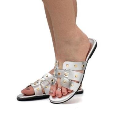 Imagem de Sandália Feminina Rasteirinha Flat Casual Rasteira Flatform Enfeite Metal-Feminino