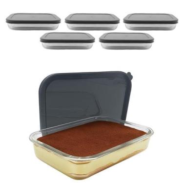 Imagem de Kit 5 Pote De Vidro Com Tampa Hermética Retangular Forno Microondas 15
