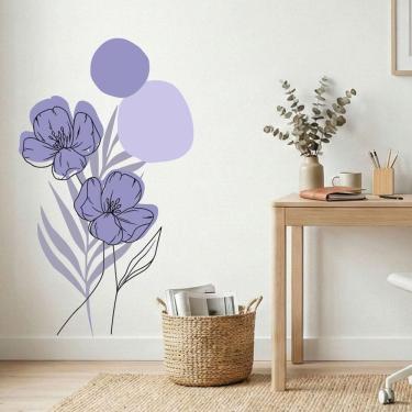 Imagem de Adesivo Floral Boho Roxo Estilo Nórdico 70x120 Minimalista Abstrato