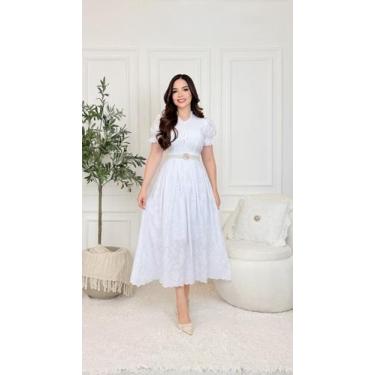 Imagem de Vestido Laise 100% Algodão Maxi Midi Terra Prometida, Branco, P