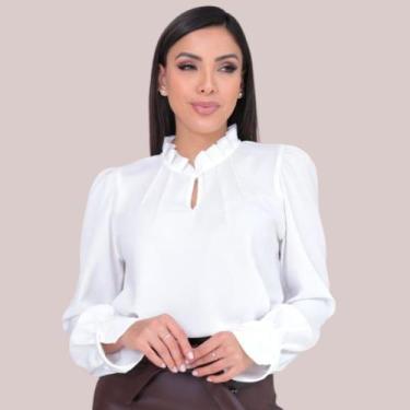 Imagem de Blusa Social Feminina Evangélica Manga Longa Gola Franzida - G-Store, 