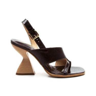 Imagem de Sandália Couro Marrom Salto Alto Cecconello 2718010-1, Marrom, 37