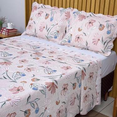 Imagem de Cobre Leito Queen Estampado Colcha Dupla Face Matelado c/ Porta Traves