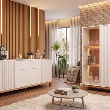 Imagem de Buffet 4 Portas Mondrian com Cristaleira com Led Mondrian Microripado Off White