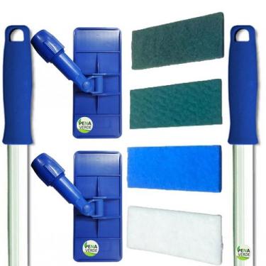Imagem de Kit 2 Suporte Limpa Tudo + 2 Cabo Alumínio 1,4m Estriado + Fibras 1 Br