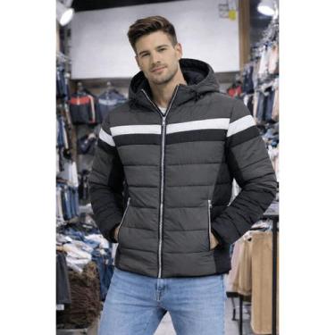 Imagem de Jaqueta Masculina Bobojaco Listras Peluciada Com Capuz Inverno Térmica
