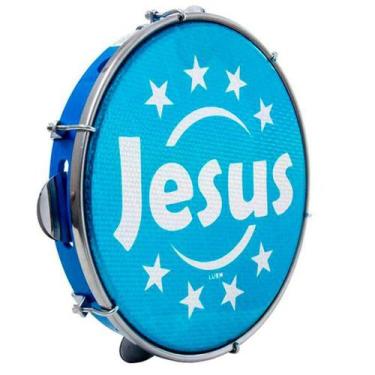 Imagem de Pandeiro Luen 10" Aro ABS Azul com Pele Jesus - Luen Percussion