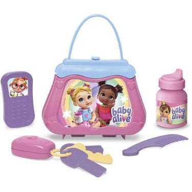 Imagem de Acessório para Boneca Baby Alive Bolsinha da Mamãe com Celular Pente e Mamadeira Rosa Elka