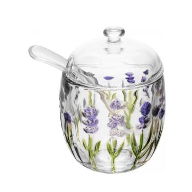 Imagem de Açucareiro de Cristal Lavanda Hand Painting com Tampa e Colher 180ML Transparente Lyor