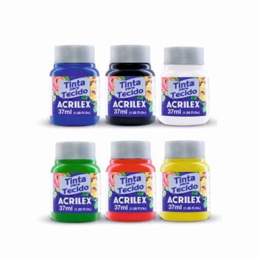 Imagem de Tinta P/ Tecido Fosca Kit C/ 6 Cores Sortidas Acrilex