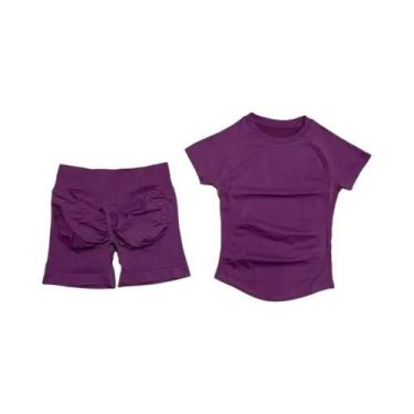 Imagem de Conjunto De Yoga Sem Costura Para Mulheres 2 Peças Camiseta De Manga C