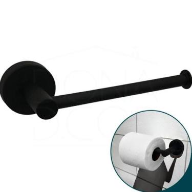 Imagem de Papeleira Preta Banheiro Inox 304 Porta Papel Higienico Suporte Preto 