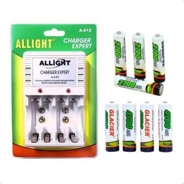 Imagem de Kit 8 Pilhas Recarregáveis Aa/aaa+ Carregador Rápido Bivolt - Congratu