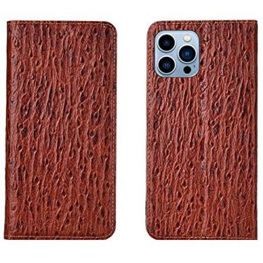 Imagem de LAHappyL Capa carteira para iPhone 13 Pro Max/13 Pro/13/13 Mini capa de couro legítimo com suporte para cartão e fecho magnético, capa protetora à prova de choque, marrom, 13 Pro 6,1 polegadas