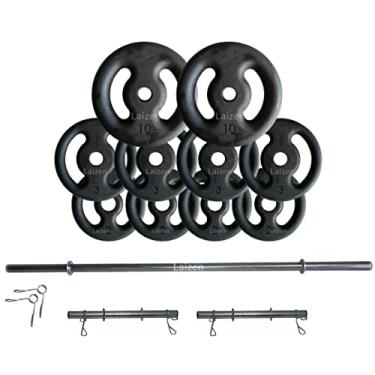Imagem de Kit Anilhas Ferro 40kg + 2 Barras 40 Cm + Barra 120 Cm