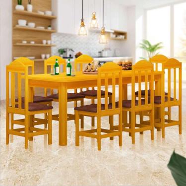 Imagem de Mesa De Jantar Madeira Maciça 8 Lugares Estofados Safira Cerejeira Shop JM