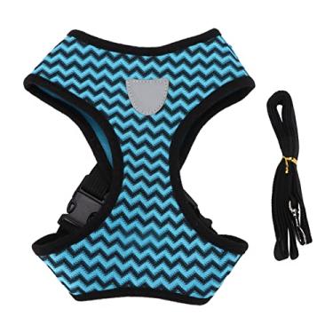 Imagem de Peitoral refletivo para animais de estimação, padrão de ondas, respirável, para cães, com corda de tração para gatos e cães (azul M)