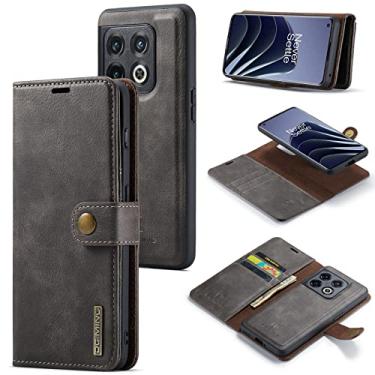 Imagem de ZiEuooo Capa de telefone tipo carteira de couro tipo divisão magnética 2 em 1 para OnePlus 10 9 8 Pro T R ACE Nord 2 N200 N20 5G Shell, suporte de cartão criativo capa traseira (cinza escuro, Nord N20 5G)