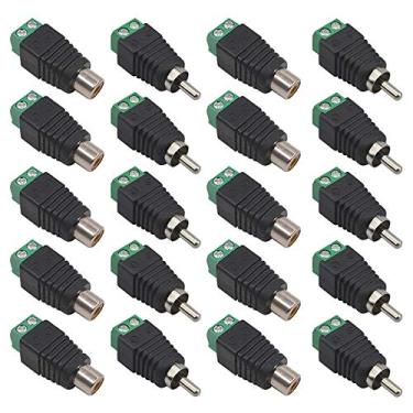 Imagem de Kit de conector RCA profissional de 20 peças, 10 pares de plugue RCA macho e soquete fêmea para adaptador de conector de áudio e vídeo para bloqueio de terminais de parafuso AV, para sistema de câmera de segurança CCTV