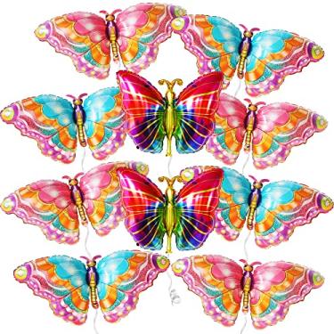 Imagem de Balões de alumínio de borboleta grandes e multicoloridos – Pacote com 12 | Balões de borboleta Mylar, decorações de aniversário de borboleta | Balões de borboleta para decorações de chá de bebê para meninas | Decoração de borboleta