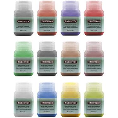 Imagem de TIMBERTECH Tinta profissional para aerógrafo, conjunto de tinta acrílica para aerografia de 12 x 30 ml, secagem rápida à base de água, cores vivas ricas para artistas, estudantes, iniciantes