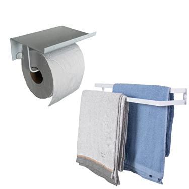 Imagem de Acessórios Para Banheiro Porta Toalha E Porta Papel C/Suporte de Celular (Branco)