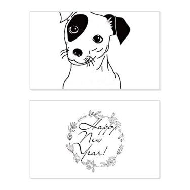 Imagem de Cartão de felicitações com estampa de ilustração preta de cachorro de desenho animado festival de ano novo mensagem presente
