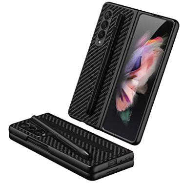Imagem de Couro PU de luxo com capa ultrafina para Samsung Galaxy Z Fold 3 5G Case Proteção de câmera, padrão de carbono, para Z Fold 3