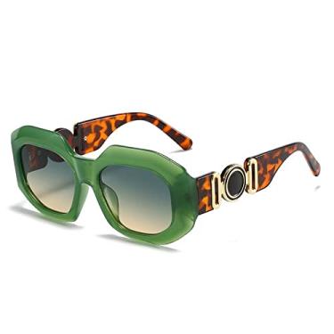 Imagem de Óculos de sol quadrados para mulheres vintage gradiente óculos de sol perna oca masculino polígono tons uv400, verde verde, tamanho único