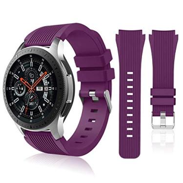 Imagem de HSWAI Compatível com Samsung Galaxy Watch 46 mm/Gear S3 Frontier, pulseiras de relógio clássicas/pulseiras Galaxy Watch 3 de 45 mm, pulseira de silicone macio de 22 mm pulseira esportiva para homens e mulheres (roxo)