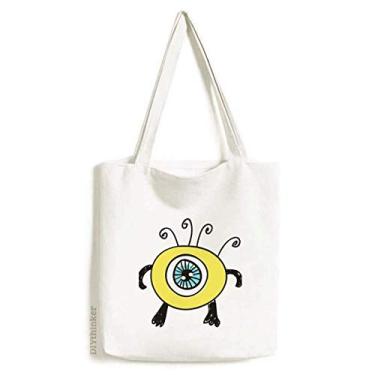 Imagem de Bolsa sacola de lona amarela Cyclops Universo e alienígena bolsa de compras casual bolsa de mão