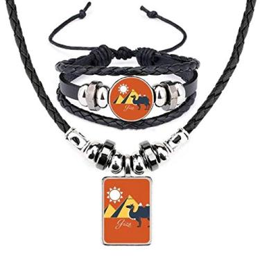 Imagem de Pirâmide Egito Egito Esfinge Camelo Padrão de Couro Colar Pulseira Conjunto de Joias