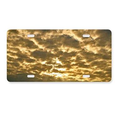 Imagem de DIYthinker Placa de carro com nuvens amarelas e luz do sol em aço inoxidável para decoração de carro