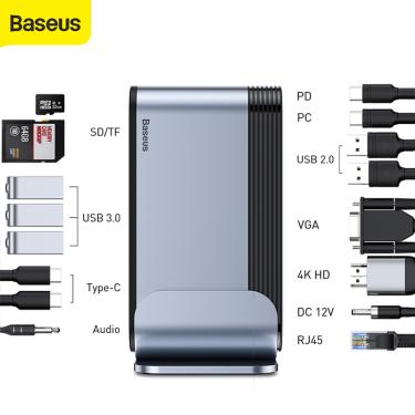 Imagem de Baseus-estação de trabalho com adaptador de áudio multifuncional  16 portas usb c hub para usb 3.0