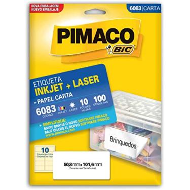 Imagem de Etiqueta adesiva Pimaco (carta) ink jet/laser 50,8mmx101,6mm 6083, caixa com 100 etiquetas