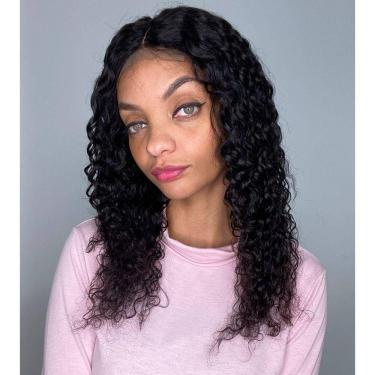 Imagem de Peruca humana front lace 4x4 cacheada ondulada castanha 50cm