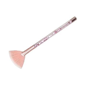 Imagem de harayaa Pincel de maquiagem em leque, pincel para pó solto com fibra sintética macia, durável, ferramenta cosmética, iluminador, pincel de mistura, namorada, ROSA