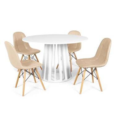 Imagem de Conjunto Mesa de Jantar Redonda Talia Branca 120cm com 4 Cadeiras Eiffel Botonê - Nude