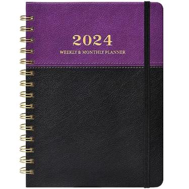 Imagem de Agenda 2024 – Agenda semanal mensal 2024, agenda de janeiro de 2024 a dezembro de 2024, agenda com fecho elástico, bolso interno, 15 cm x 20 cm