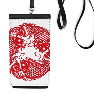 Imagem de Bolsa carteira de celular festiva com corte de papel, bolso preto para pendurar