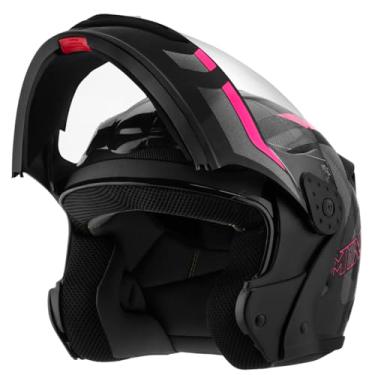 Imagem de Capacete de Moto Mixs MX Gladiator Delta Articulado Escamoteável Robocop Cinza Com Rosa 62